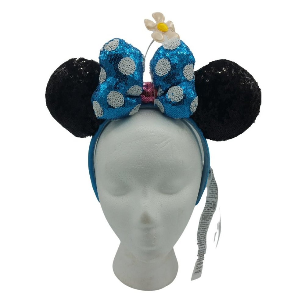 NEW- Minnie Mouse Blue & White Polka Dot Flower Daisy Ears from USA Disney Park
